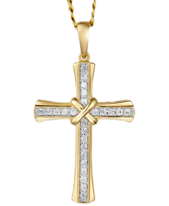 Yellow Gold <b>Cross</b> Pendant Necklace With Diamond Channel Setting Religious Christian Jewelry Unisex Rope <b>Chain</b> - Product Image 1