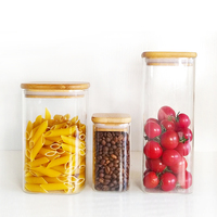 Récipient de stockage alimentaire transparent, boîte carrée, cuisine, garde-manger, pot en verre borosilicate hermétique avec couvercle en bambou