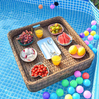 Plateau flottant pour petit-déjeuner en rotin d'extérieur, panier flottant en rotin pour hôtel, villa, piscine