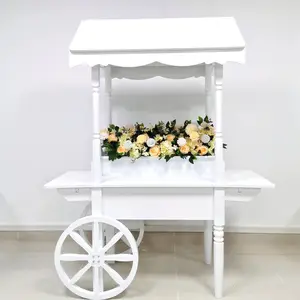 Wedding Float Cart Decoration Supplies White Wooden Flower Candy Display Cart Food Candy Cart For Outdoor Party Event Decoration