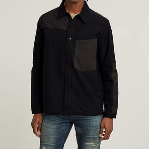 Chemise en jean sur mesure pour homme, chemise à boutons avec poche poitrine, panneaux contrastés, ourlet à cordon pour streetwear - Product Image 2