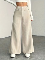 Pantalon large décontracté en velours côtelé pour femme, taille haute élastique, coupe ample, automne-hiver