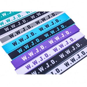 W.W.J.D. Personalizado de Fábrica Pulsera de tela jacquard con estampado de letras, ajustable, elástica, promocional. - Product Image 5