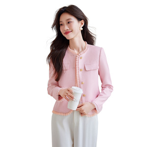 White Women's Blazer With Ruffled Trim Solid Color Polyester Worsted Spring Autumn Style - Product Image 5