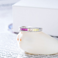Bague Mlluki en argent sterling 925 avec rubis taille princesse et zircone cubique arc-en-ciel pour femme