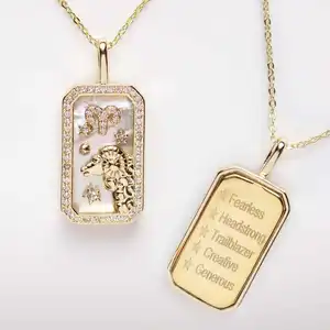 Dainty Romantique bénédiction signe du zodiaque texte gravure Astrologie Collier Zodiac Amulette Collier