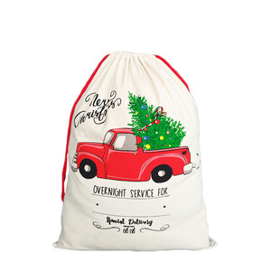 Sacchetti regalo <span class=keywords><strong>di</strong></span> caramelle in bianco <span class=keywords><strong>di</strong></span> <span class=keywords><strong>natale</strong></span> personalizzati all'ingrosso sublimazione <span class=keywords><strong>albero</strong></span> e camion tela Santa Sack - Product Image 1