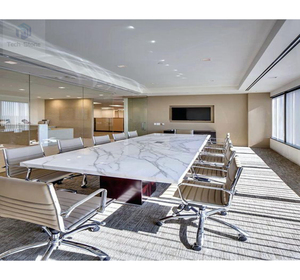 Bureau de salle de réunion moderne en pierre artificielle avec plateau en marbre véritable et pieds en acier inoxydable pour la maison, le bureau, l'école, l'hôpital - Product Image 1