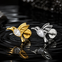 CRYSPURE ASTM F136 Titane Clous de Labret à Dos Plat Or Argent CZ Colibri Arc Cerceau Cerf-volant Bijoux d'Oreille Cartilage Hélix Vente en Gros