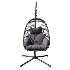 Fauteuil suspendu pliant d'extérieur en rotin, chaise balançoire en forme d'œuf avec coussin et oreiller - Product Image 6