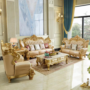 أريكة جلدية فاخرة من الخشب الصلب الأوروبي، أثاث غرفة معيشة عالي الجودة للفنادق والفلل، نحت على الجانبين - Product Image 1