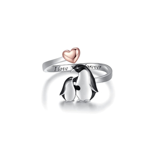 Anillo de plata de ley S925 para mamá, joyería de animales para madre, hija, Nana, mujeres, oso Polar, Panda, conejito, pingüino, anillos ajustables - Product Image 5