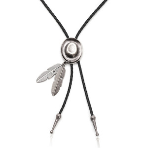 Corbata Bolo de Metal HLC de Mezclilla Lavada Estilo Vintage para Hombre, Accesorio de Atuendo Vaquero Occidental, Elegante Colgante de Pluma, Adorno para Camisa y Cuello - Product Image 3