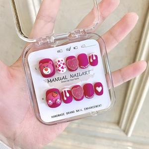 <span class=keywords><strong>Uñas</strong></span> Postizas Acrílicas Hechas a Mano con Diseño de Oso Fresa 3D, Paquete de 10 Unidades, Venta al Por Mayor, <span class=keywords><strong>para</strong></span> <span class=keywords><strong>Niñas</strong></span> - Product Image 1