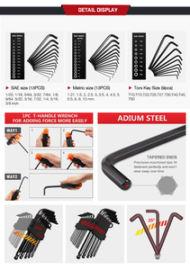 Jeu de clés hexagonales métriques à pointe sphérique industrielle professionnelle 14 pièces comprenant des clés Allen moyennes longues et Extra longues - Product Image 4