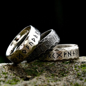 Anillo Vikingo de Acero Inoxidable 316 con Runas, para Hombre, Unisex, Textura Martillada, Tono Plateado Antiguo, Estilo Rebelde, Motero, Punk, Hip Hop - Product Image 5