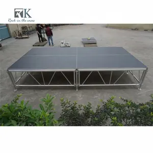 aluminum stage with adjustable legs & universal wheels customized shape stage with black curtains for hotel ceremony