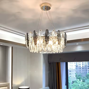 Lustres en cristal de luxe ronds menés modernes suspendus de lampe de feuille de cristal pour le restaurant - Product Image 4