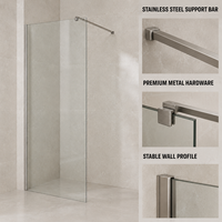 Porte de douche sans cadre 700-1200 mm de largeur et 2000 mm de hauteur, panneau de douche fixe simple en verre transparent, paroi de douche en verre trempé