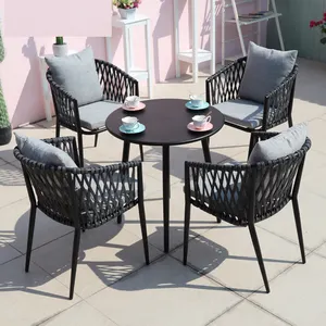 Juegos de Muebles de Jardín Negros de 4 Plazas Listos para Enviar, para Cafetería, Restaurante, <span class=keywords><strong>Bistro</strong></span>, Patio Exterior, Mesa Redonda y Cuadrada, Sillas, Muebles en Oferta - Product Image 2