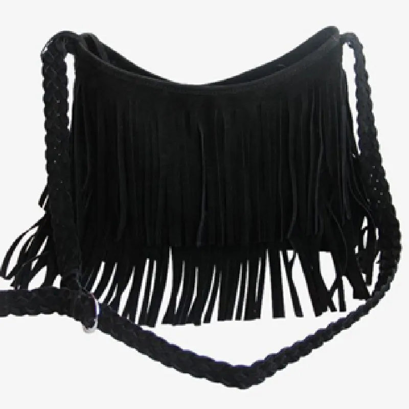 Hot Selling Knitting Strap Soft Ethnic Style PU Messenger Bag Solid Color New Women's Fringed Leather Shoulder Bag