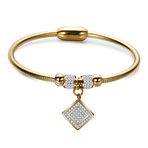 Pulsera magnética con cadena de serpiente cuadrada con incrustaciones de diamantes para mujer, acero inoxidable, 3mm, amuleto geométrico, regalo de joyería - Product Image 3