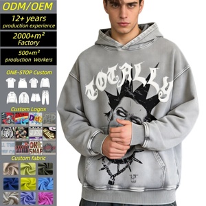 Sudadera con Capucha TKAN750D de Moda, Estilo Vintage Lavado Ácido, Sudadera con Capucha 100% Algodón para Hombre, Logotipo Personalizado con Impresión 3D en Relieve, Sudadera Esencial - Product Image 1