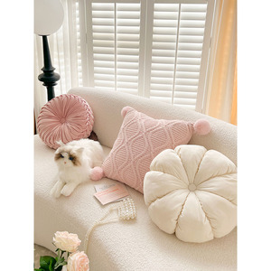 Coussin de canapé rond en velours tricoté style hollandais INS, style crème français, mignon, luxe léger, pour salon, niche, <span class=keywords><strong>taie</strong></span> <span class=keywords><strong>d</strong></span>'<span class=keywords><strong>oreiller</strong></span> pour maison <span class=keywords><strong>d</strong></span>'hôtes - Product Image 3