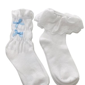 White Bow <b>Lace</b> <b>Socks</b> Mid Calf Women Sweet Cute JK Style Breathable Polyester Fiber Youth Fashion - Product Image 3