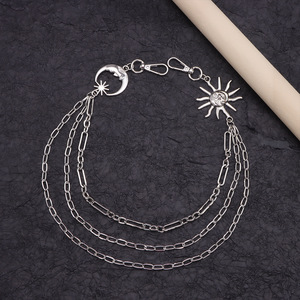 Cadena de cintura de varias capas con diseño de sol y luna, estilo tibetano, plateada, estilo hip hop, para uso diario. - Product Image 3