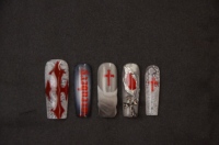 ENNA Faux Ongles à Presser Pré-dessinés, Faits Main, en ABS, Couverture Complète, Forme Carrée Longue, Motif Effrayant Goutte de Sang Rouge, Longue Durée, 10 Pièces pour Doigts