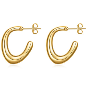 Boucles d'oreilles clous géométriques en forme de U en acier inoxydable doré 21 mm, boucles d'oreilles créoles tendance - Product Image 5