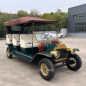Vehículo eléctrico clásico modelo T vintage para turismo, color verde oscuro con toldo marrón, ideal para villas, hoteles y complejos turísticos en zonas forestales. - Product Image 2