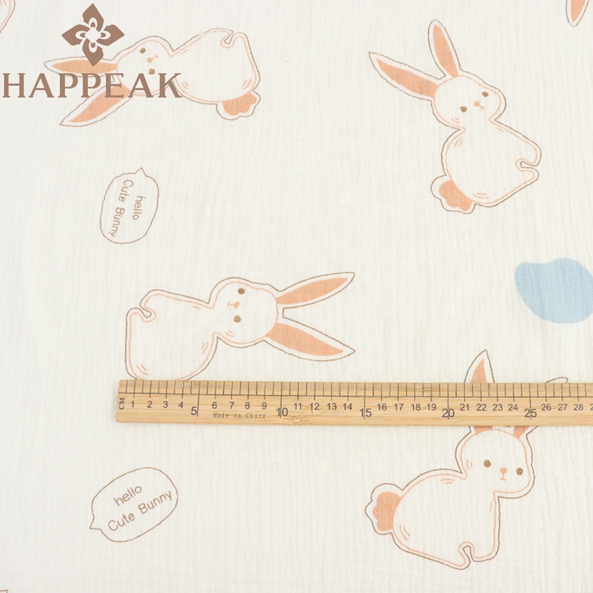 Хит продаж, муслиновая ткань HAPPEAK с милым Кроликом, мягкая хлопковая двойная марлевая ткань для пижамы