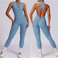 Aoyema Col montant Zip évider dos entraînement body barboteuses de sport une pièce Gym Fitness combinaisons femmes Yoga combinaison