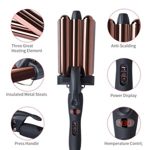 Fer à boucler professionnel pour cheveux, triple baril rotatif automatique, fer à friser électrique, baguette à boucler les cheveux - Product Image 2
