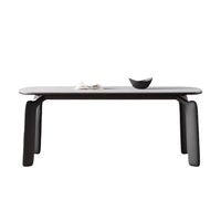 Table à manger en bois minimaliste moderne avec plateau en quartz blanc résistant aux hautes températures, design rectangulaire pour l'ameublement de la maison