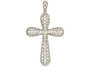 Pendentif croix en zircon blanc pavé, plaqué or et argent, bijoux fantaisie pour femmes et hommes - Product Image 1