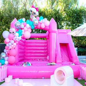 Luxury pink jumping bouncy castle magical 4 in 1 <b>inflatable</b> bounce <b>house</b> with slide and ball pool - Product Image 1