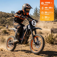 Nouvelle moto électrique tout-terrain 1500W 48V 20AH, autonomie 50km, moteur sans balais, montage central, moto de cross, charge utile 120kg, frein à disque hydraulique