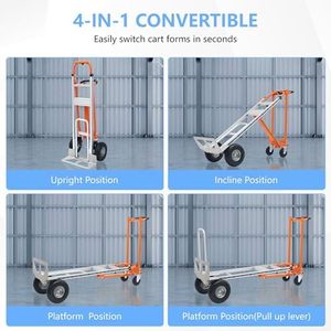 Carretilla de Mano Convertible 4 en 1, Carro Plegable con <span class=keywords><strong>Ruedas</strong></span> Sólidas, Capacidad de Carga de 350 kg, Carro Resistente <span class=keywords><strong>para</strong></span> Logística, Compras, Hogar, Oficina, Mudanzas - Product Image 5