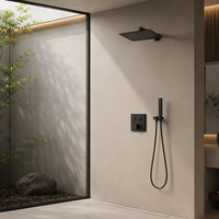Système de douche thermostatique mural carré chromé à double fonction avec douchette à main, design moderne, en cuivre