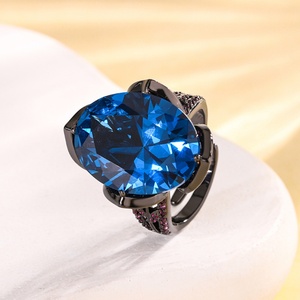 High End Jewelry Eco-friendly Copper <b>Black</b> Gold Plated Oval Cut 15*20MM Red Cubic Zirconia <b>Black</b> <b>Ring</b> for Statements - Product Image 4