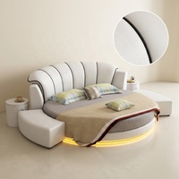 Lit d'hôtel rond moderne King Size avec design modulaire, revêtement en cuir PU, éclairage LED intégré et cadre en bois