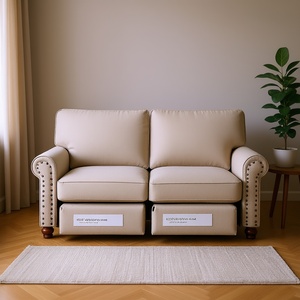 โซฟาผ้าสีเบจสองที่นั่งพร้อมที่เก็บของ สไตล์เชสเตอร์ฟิลด์แบบดั้งเดิม เฟอร์นิเจอร์ห้องนั่งเล่น - Product Image 2