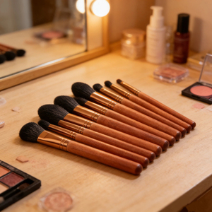 Ensemble de 12 pinceaux de maquillage en poils synthétiques faits à la main, manche en bois, logo personnalisé, sans cruauté, kit de pinceaux professionnels pour le visage - Product Image 5