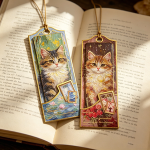 Marcapáginas de Papel con Impresión de Pintura al Óleo Impresionista Vintage, Diseño de Gato, Perro o Mascota, con Borla de Seda, Estilo <span class=keywords><strong>Monet</strong></span> y Van Gogh - Product Image 6