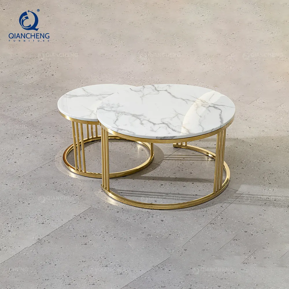 Table basse de luxe meubles de salon dessus de table en marbre table basse ronde en acier inoxydable en métal doré