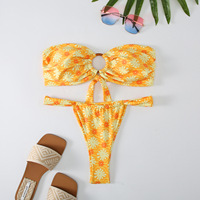 Ensemble de bikini à anneaux sans bretelles imprimés pour femmes maillot de bain de plage d'été maillot de bain avec string bas ensemble deux pièces