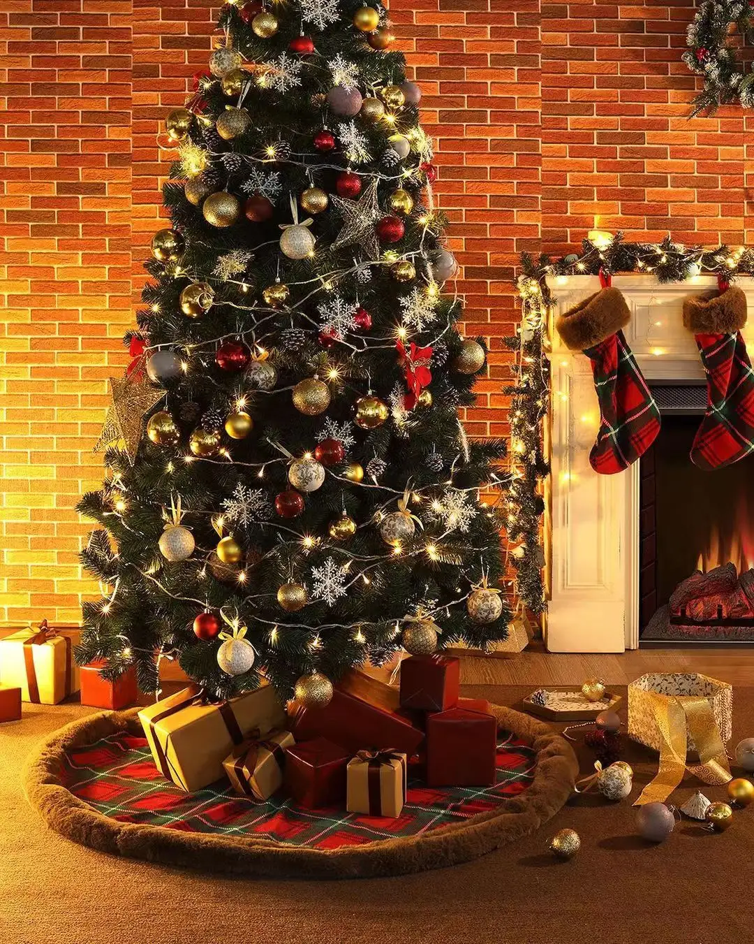 Động Vật Thiết Kế Stocking Xmas Đồ Trang Trí Cây Váy Trắng Faux Fur Bông Tuyết Giáng Sinh Cây Váy Giáng Sinh Stocking